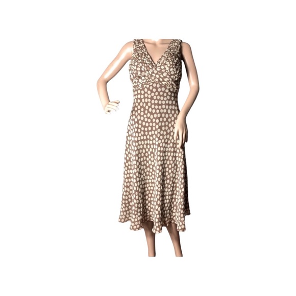 Adrianna Papell Dresses & Skirts - Adrianna Papell  100% Silk Polka Dot Light Brown Ivory Print Midi Dress 14
